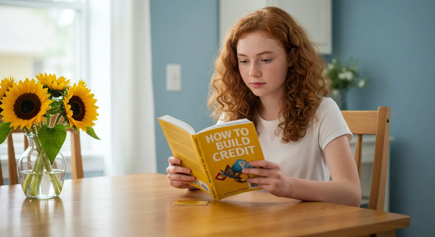 A girl reading how to build credit