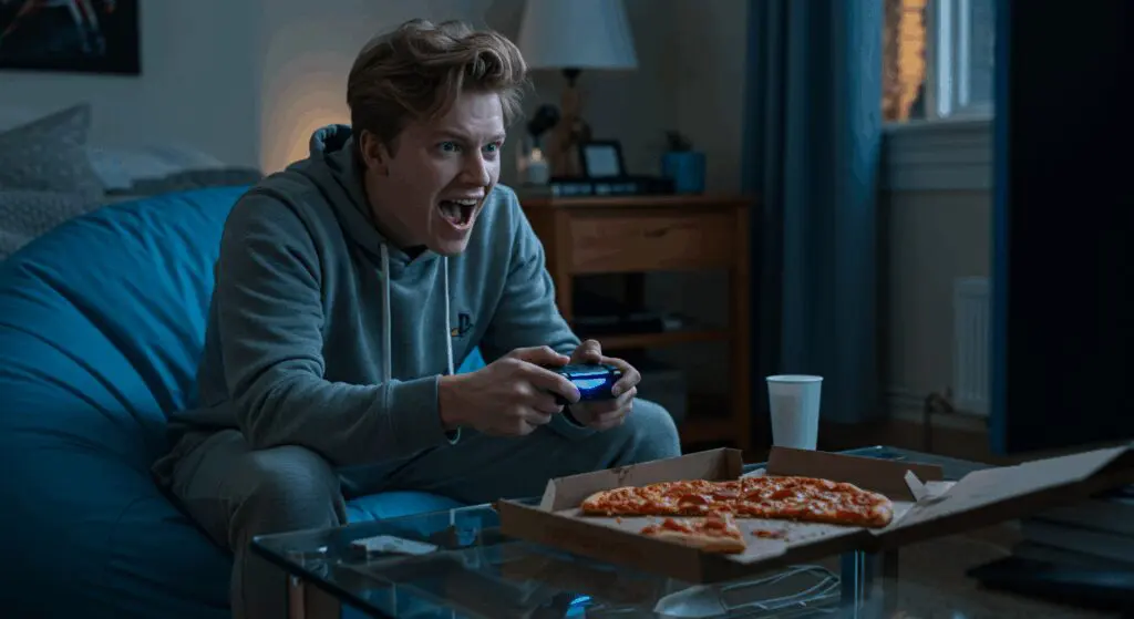 A college student playing video games