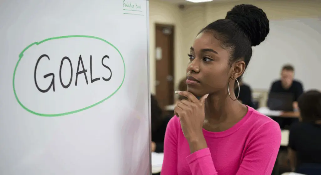 A student thinking about her investing goals