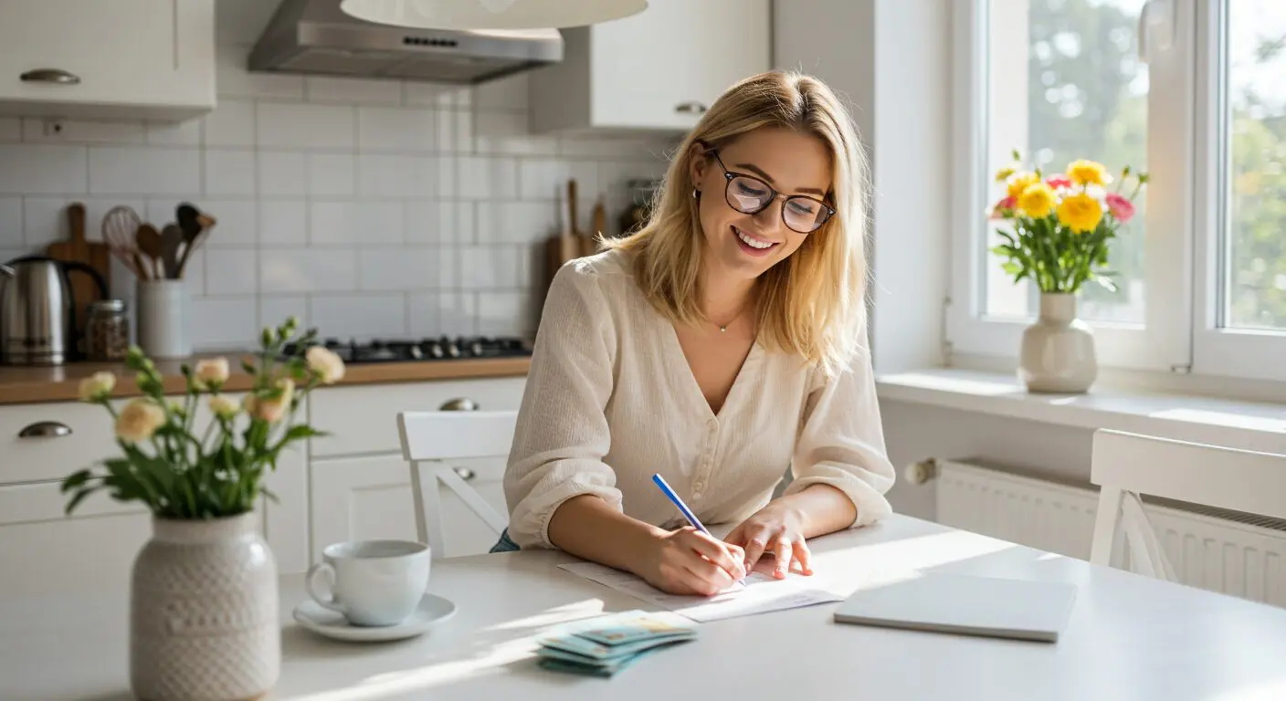 A young woman writing a budget
