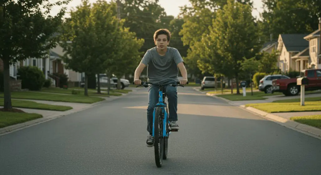 A boy riding his bike