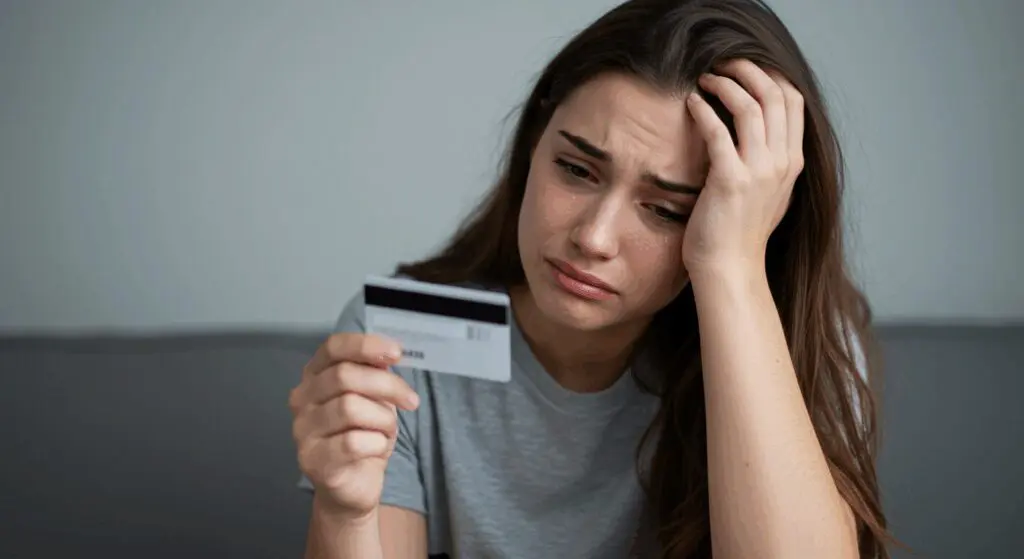 young girl crying because of credit card debt