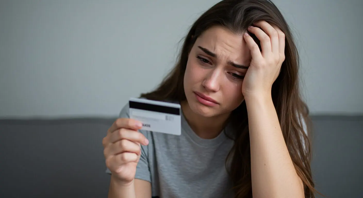 young girl crying because of credit card debt