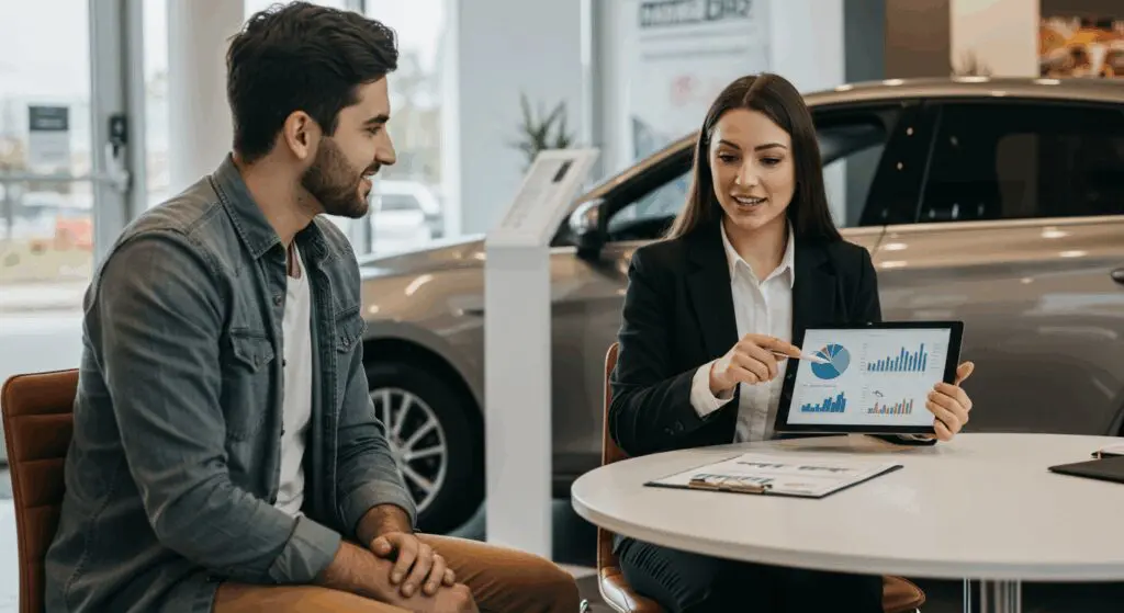 A student discussing car finance options