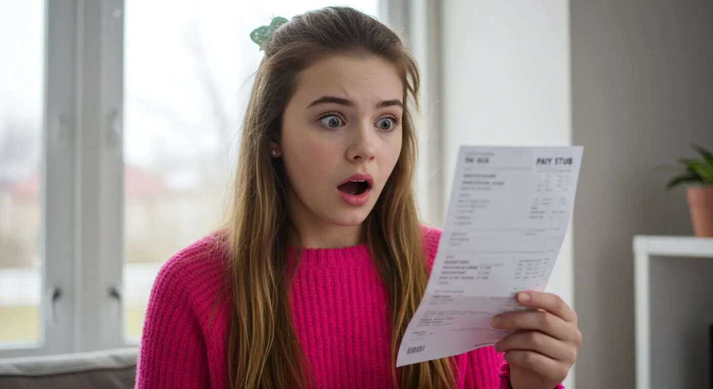 a girl realizes the difference between gross pay vs. net pay