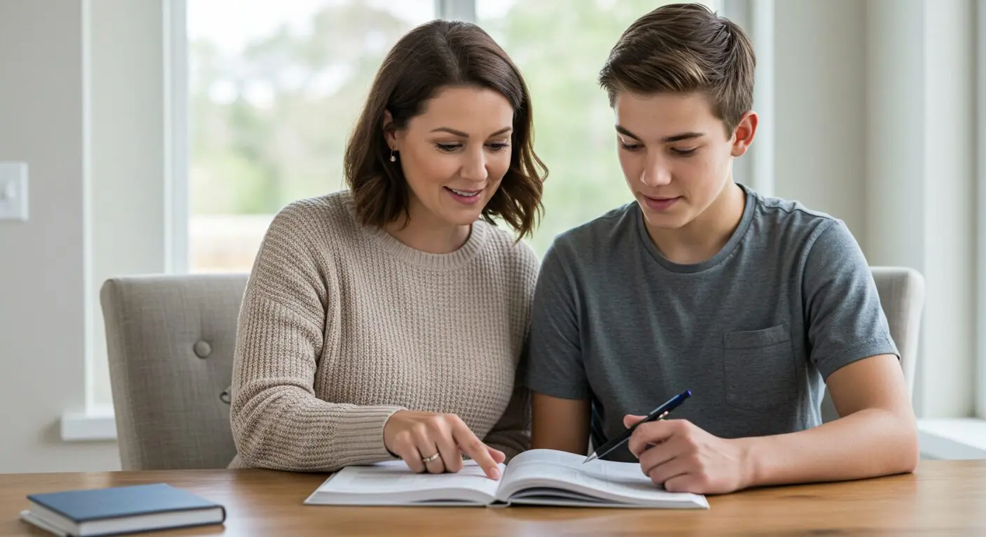 A mother teaching finance to her kids