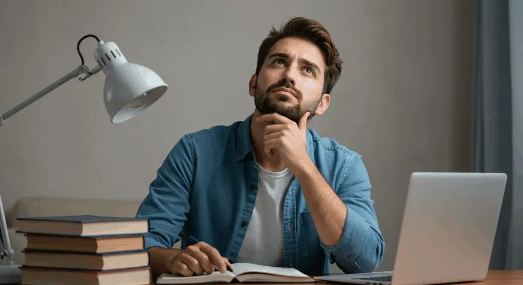 A college student thinking to himself