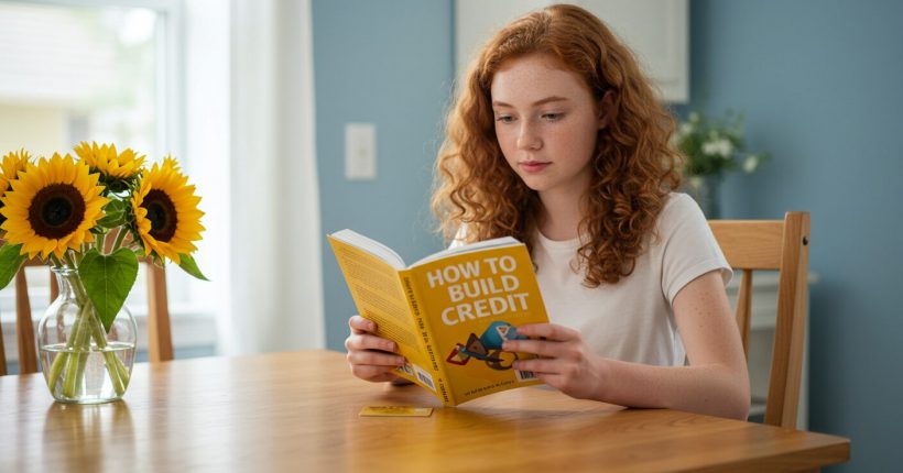 A girl reading how to build credit