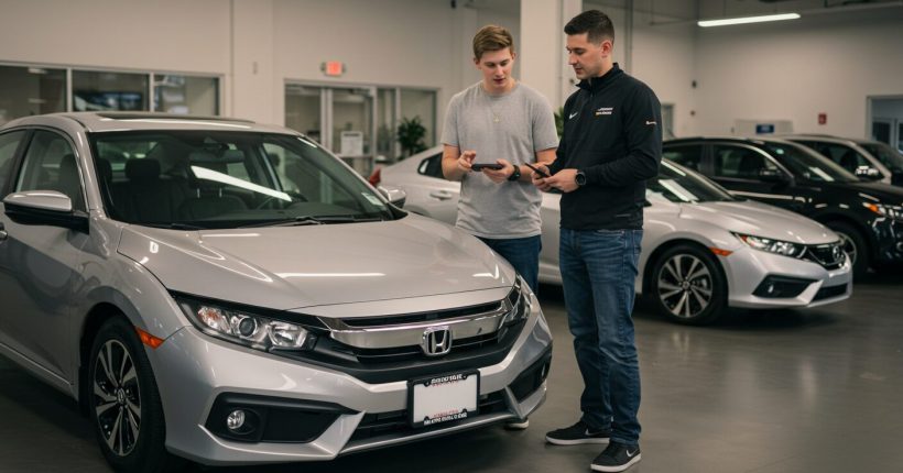 A college student buying a new car