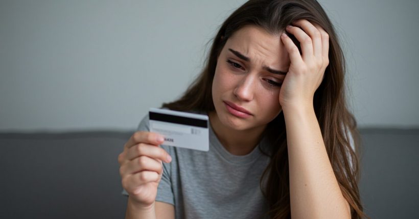 young girl crying because of credit card debt