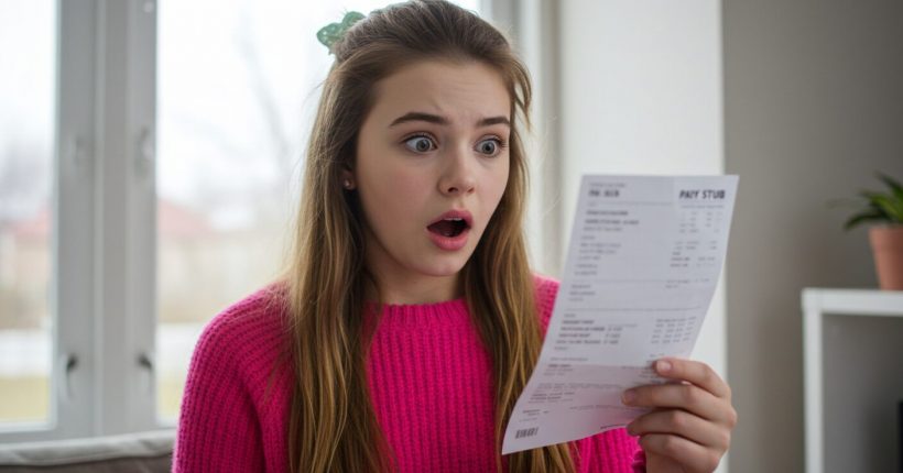 a girl realizes the difference between gross pay vs. net pay